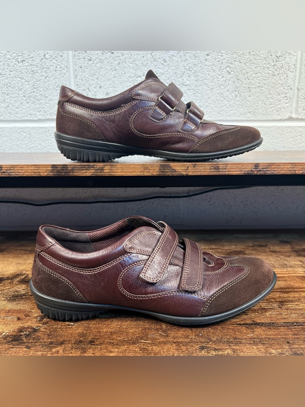 ECCO Sneakers Brown Leather Slip On Comfort Shoes Adjustable Straps  US 9  EU 40